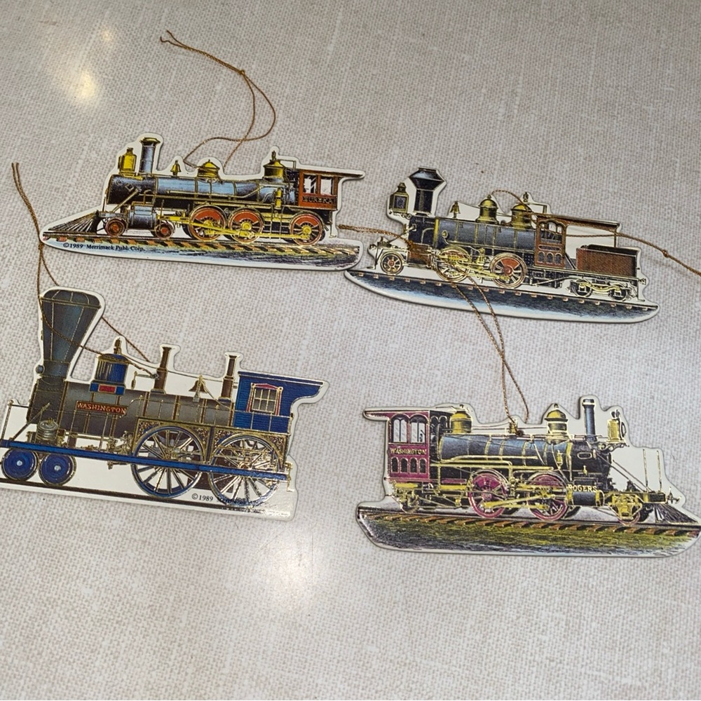 Merrimack VTG 1989 Victorian Trains‎ Christmas Ornaments Set 4 Foil Trim